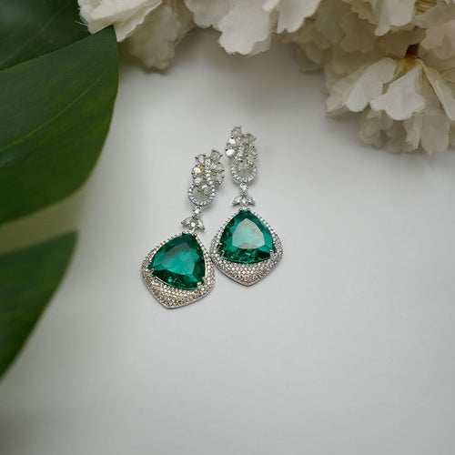 AD Earrings - Stones (Silver) - Emerald Green