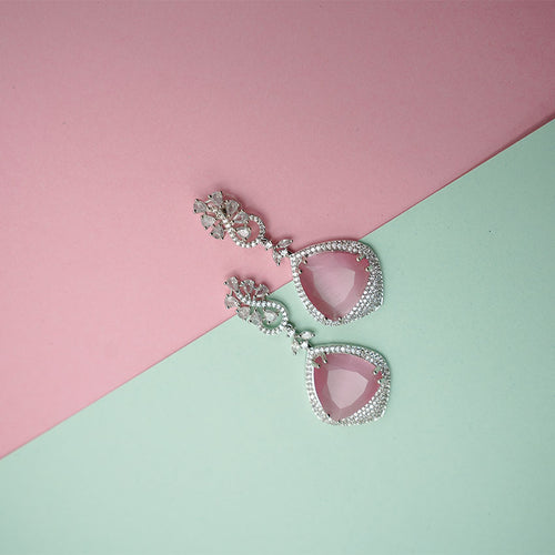 AD Earrings - Stones (Silver) - Pink