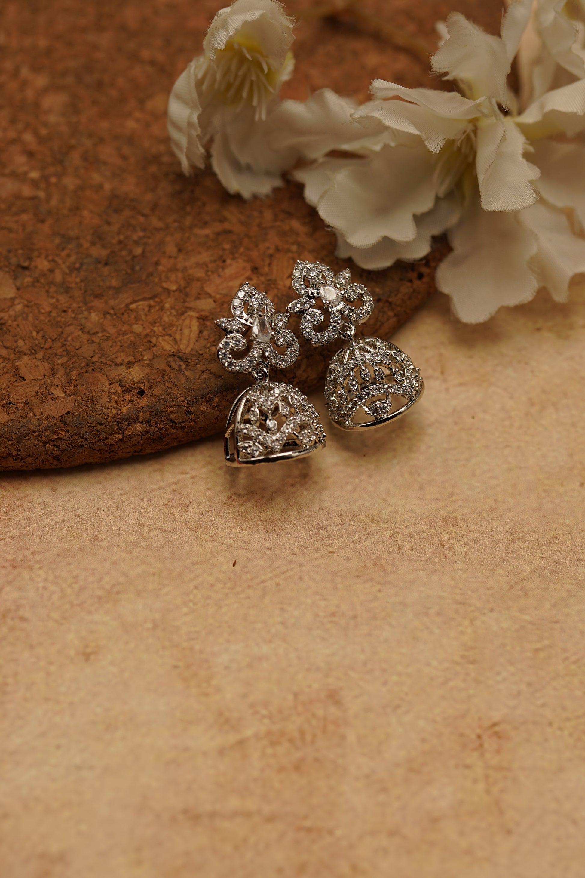 AD Jhumki Pearl (Silver) - Pearl White Stone