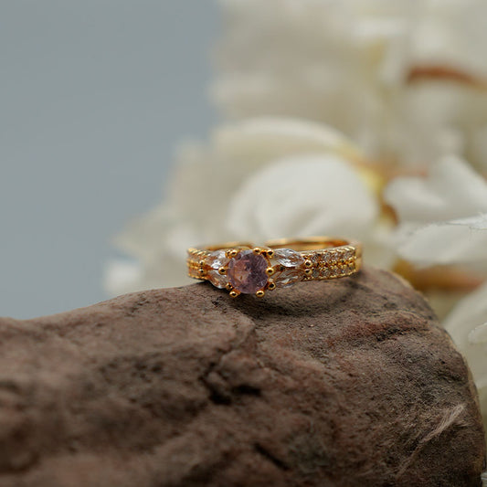 Ring - Round Stone Gold (Pink)
